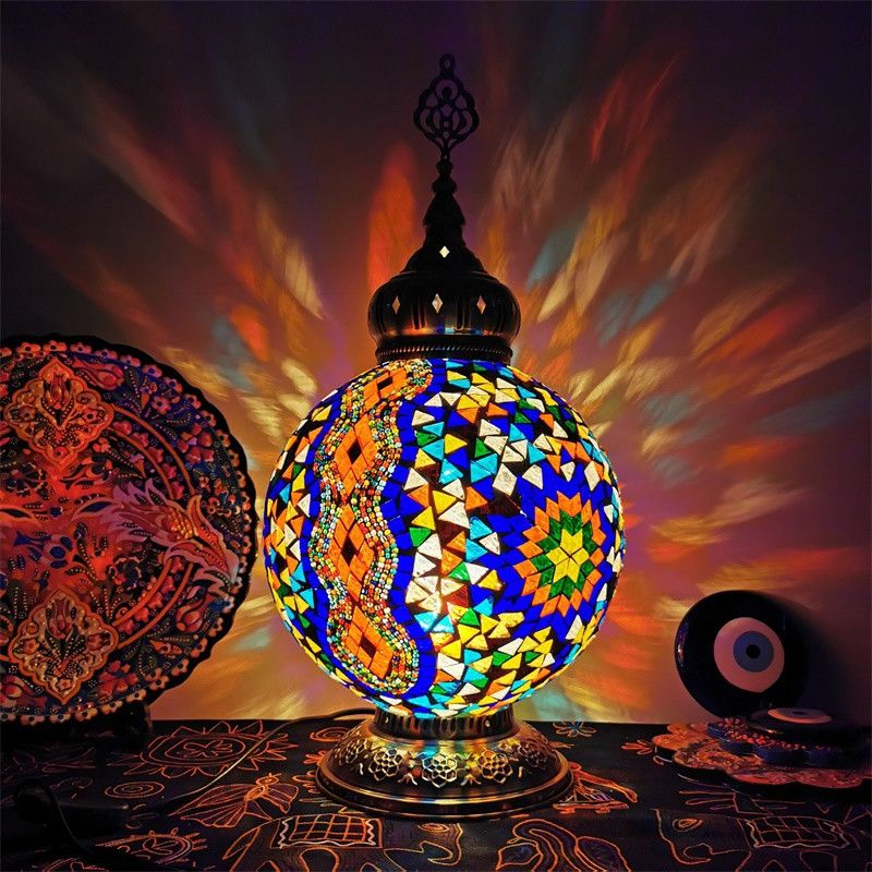 1 tête tachée d'art tachée lampe de table traditionnelle blanc / rouge / jaune globe de nuit.