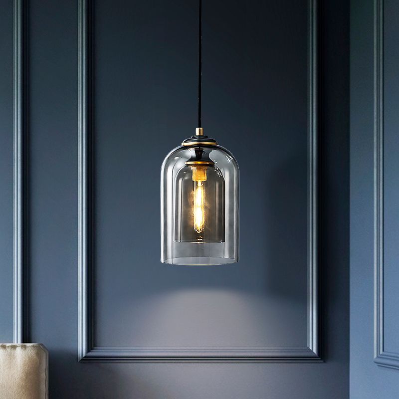 2-Shade Dome Pendant Light Fixture Nordic Glass 1-Light Bedside Pendulum Lighting
