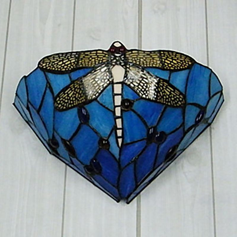 Cone Cut Glass Wall Mount Sconce Tiffany 1 Head Dragonfly Patterned Wall Hanging Light