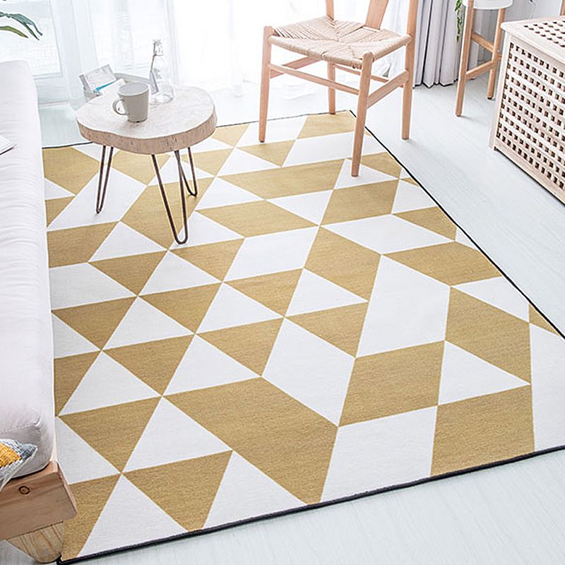 Gold and Blue Bedroom Rug Contemporary Geometric Pattern Rug Polyester Washable Anti-Slip Backing Pet Friendly Carpet