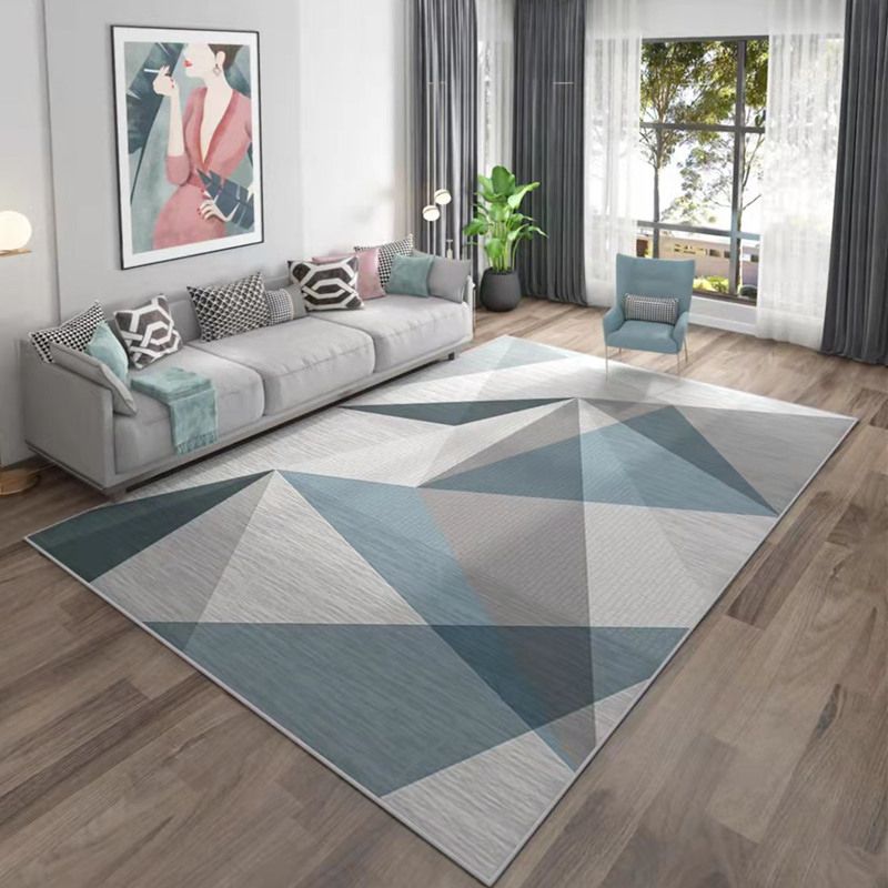 Grey Tone Geometric Splicing Rug Polyester Carpet Casual Non-Slip Backing Indoor Rug for Living Room