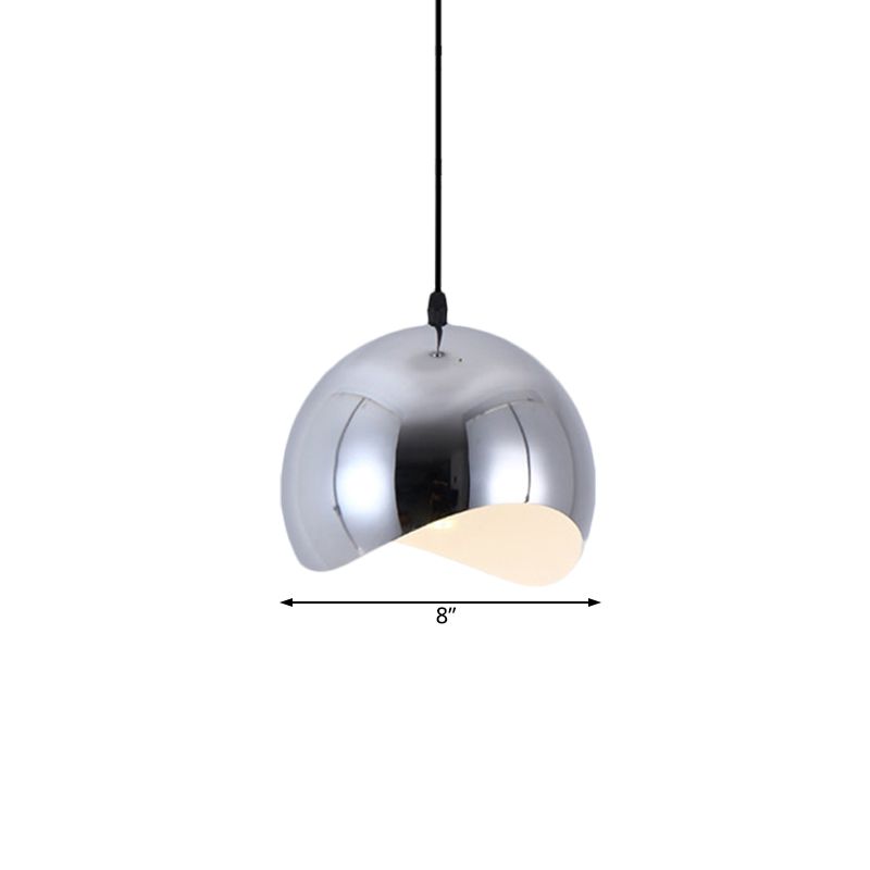 1 luminaire pendentif de cuisine de la tête avec des formes d'onde Dome Metal Shade Modern Black / Chrome suspendu, 8 "/ 12" W