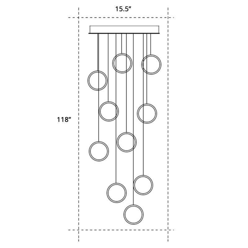 Metallic Halo Multi Pendant Light Minimaliste de suspension à LED dorée minimaliste pour escalier