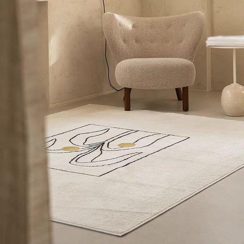 Beige Simple Rug Polyester Plant Rug Non-Slip Backing Rug for Drawing Room