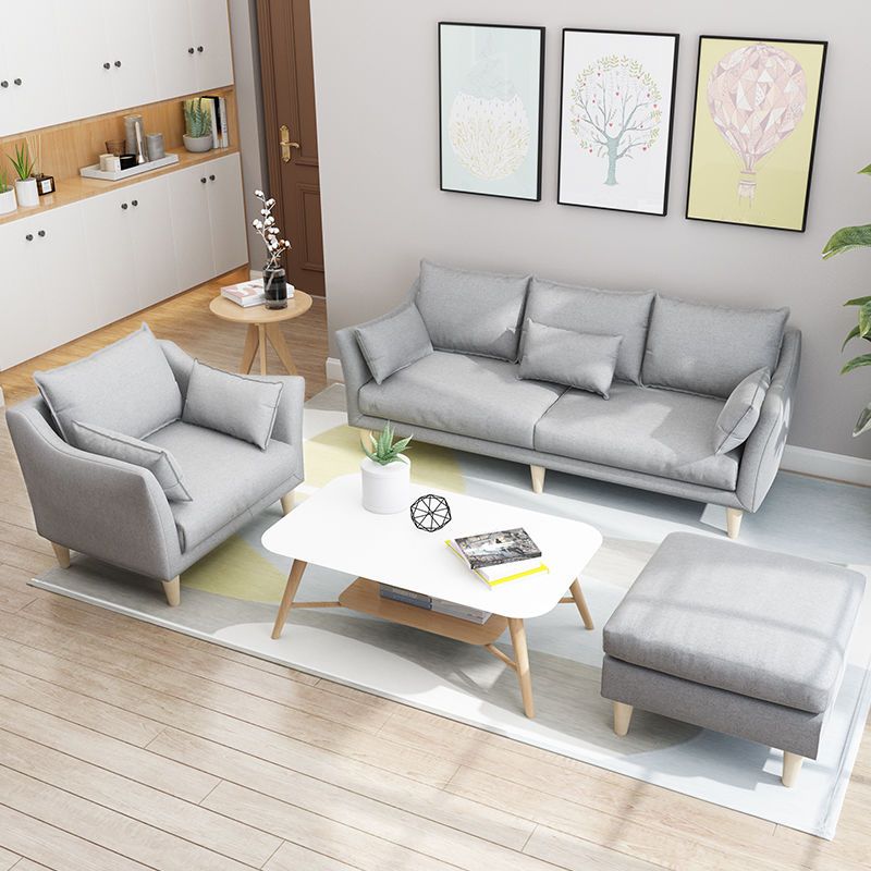 Modern Linen Sloped Arm Sofa with Bolster Pillows for Living Room