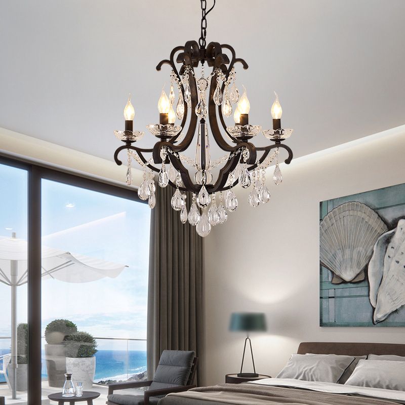 Candelabra Metall Kronleuchter klassisches Wohnzimmer Suspension Anhänger Licht in Schwarz mit Kristallakzent