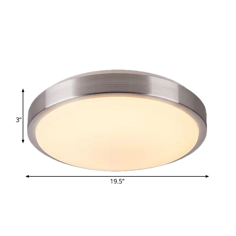 Aluminum Round Flush Light with Acrylic Diffuser Modern Warm/White Light LED Balcony Ceiling Mounted Light in Silver, 8"/11.5" Dia