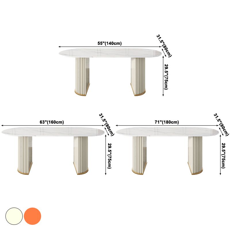 Modern Sintered Stone Oval Table Dining Table with White/Orange Double Pedestal