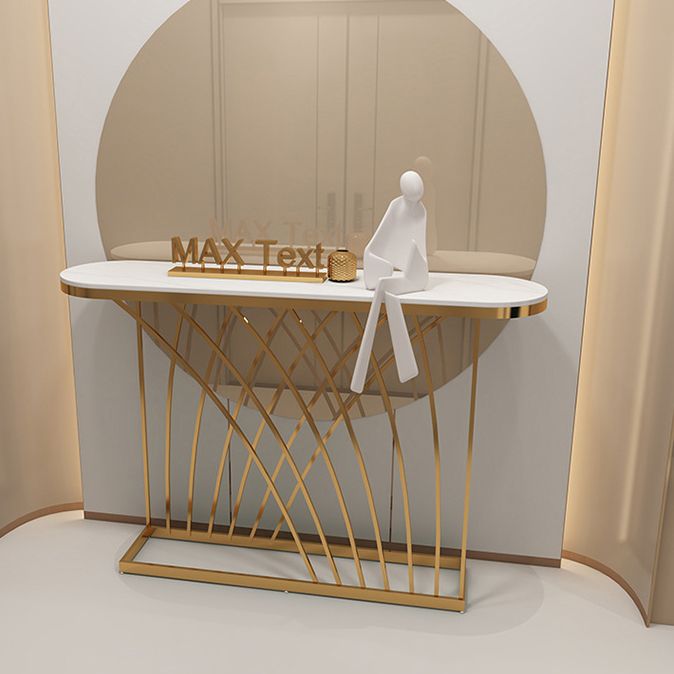 31.5" Tall Hall Console Table Stone Oval Accent Table with Shelf