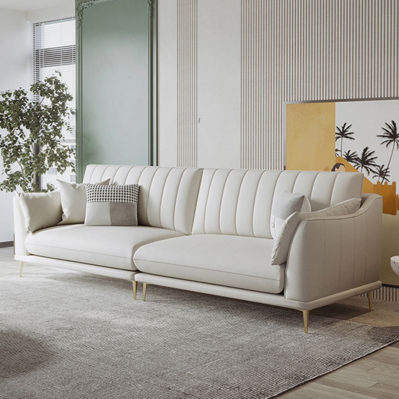 Contemporary Channel Back Faux Leather Sloped Arms Sofa/Sectionals,Ivory