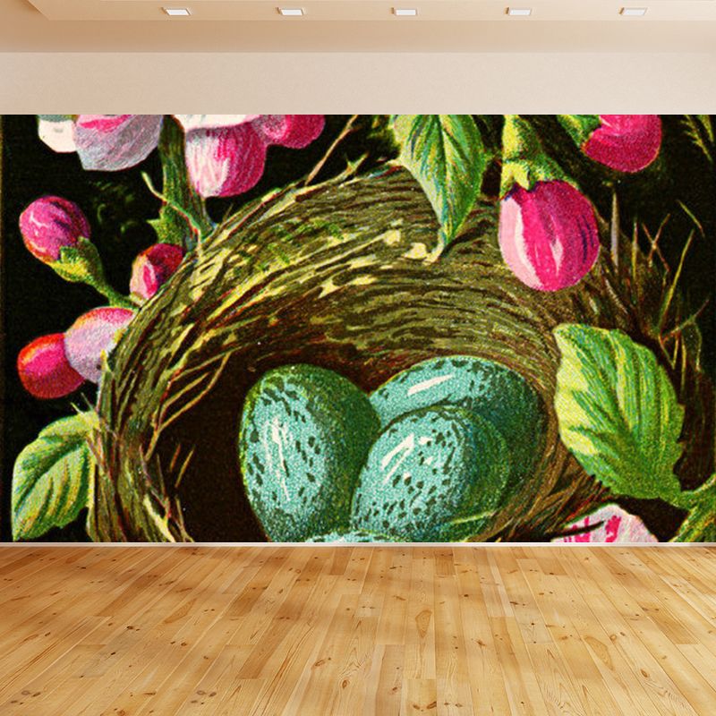 Non-Woven Decorative Wall Mural Modern Flower Print and Bird's-Nest Wall Covering