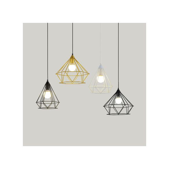 Traditional Diamond Wire Guard Pendant Light Metal 1 Light Hanging Lamp for Stair Cafe