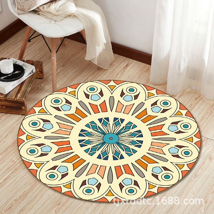 Boho Living Room Rug Multi-Color Flower Print Carpet Synthetics Stain Resistant Non-Slip Pet Friendly Area Rug