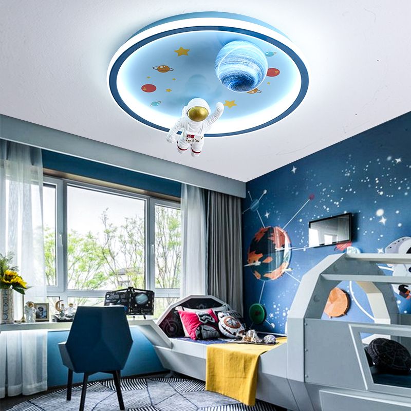 Children Room Flush-mount Lamp Creative Cartoon LED Ceiling Lamp in Blue