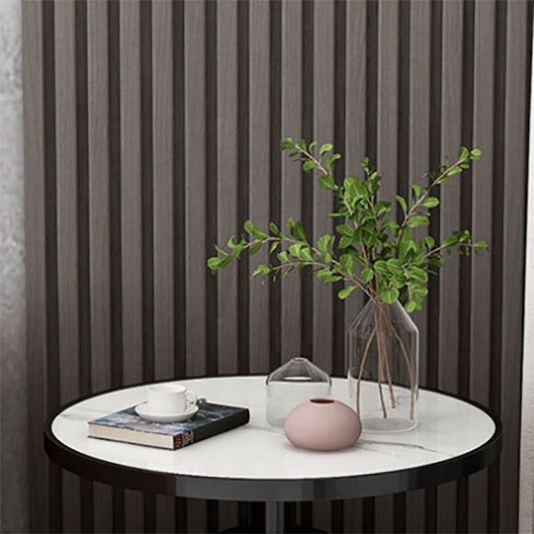 Contemporary Round Slate Top Side Table Metal Pedestal End Table