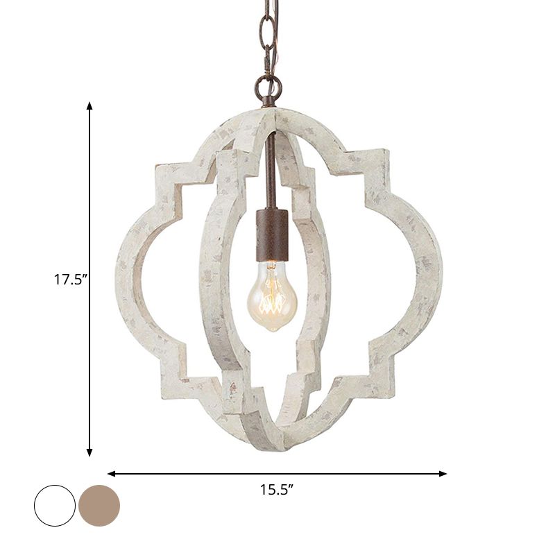 Wood Drop Pendant Curved Frame 1-Light Traditional Hanging Light Fixture for Living Room