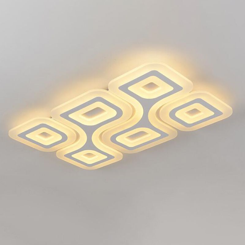 Luz empotrada de acrílico LED cuadrada/rectangular blanca moderna de 19,5"/23,5"/35,5" de ancho con diseño de rejilla, luz blanca/cálida