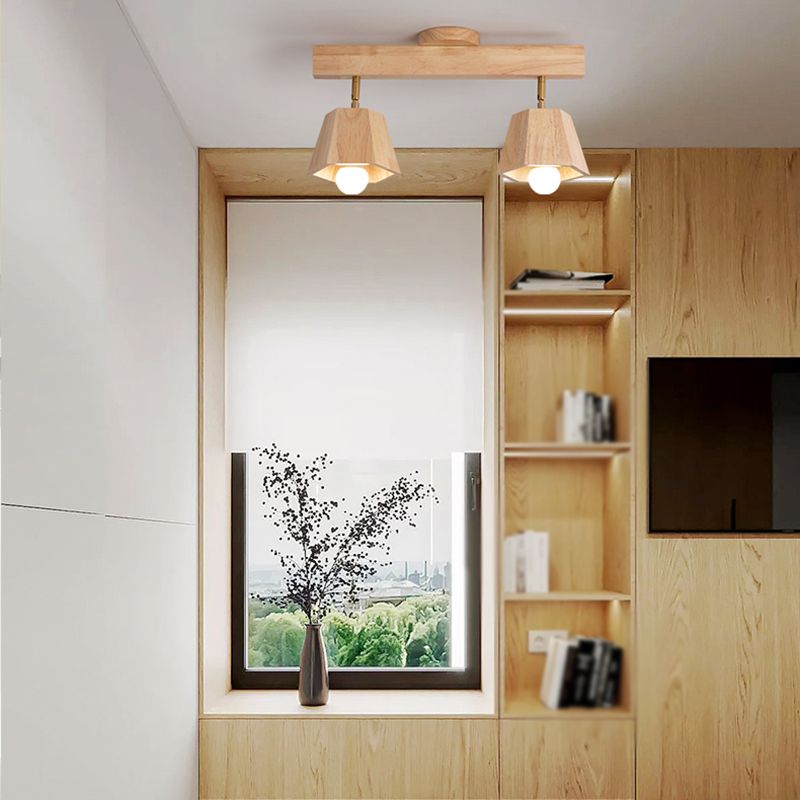 Modern Ceiling Track Light Multi - Head Solid Wood Ceiling Flush Mount