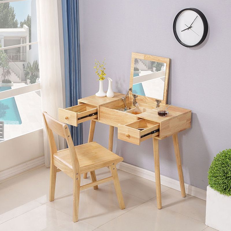 Brown Vanity Set with Mirror 15.74" Wide Wood Vanity Tables with Drawers