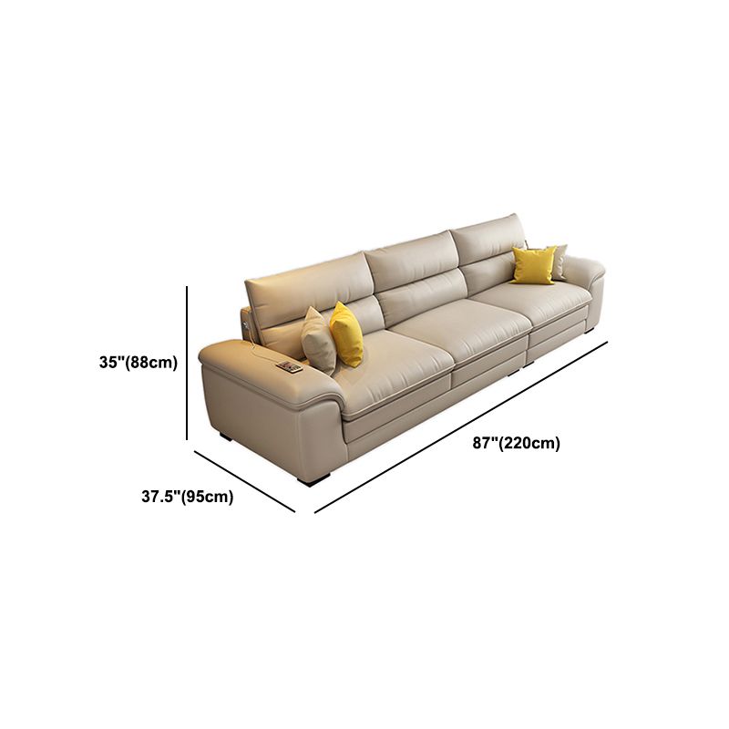 Contemporary Genuine Leather Sectional Pillow Top Arm Sectional in Beige