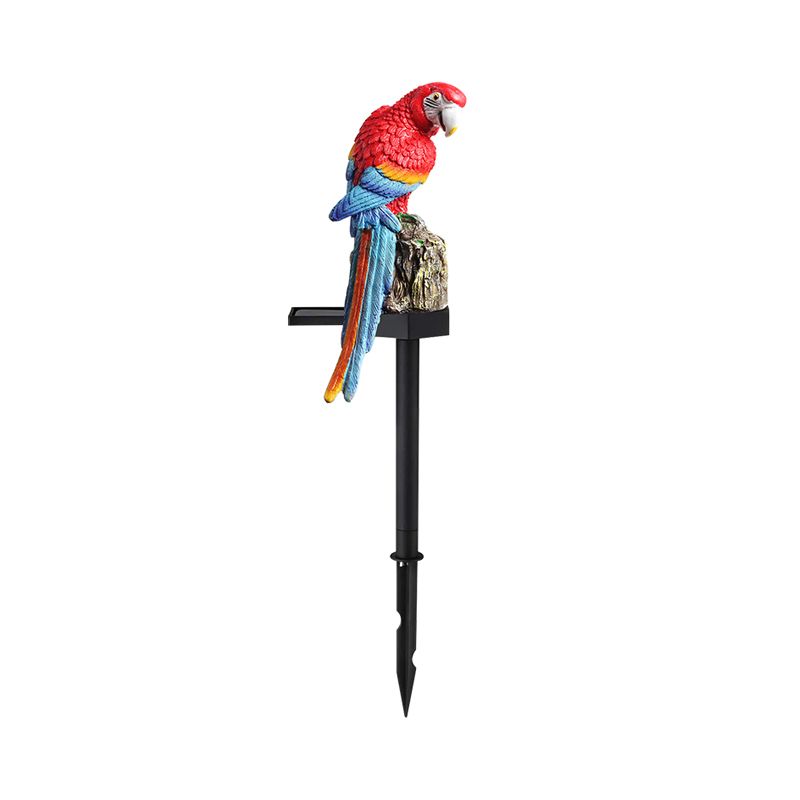 Resin Parrot Solar Pathway Light Decorative LED Ground Plug Lamp in Blue/Red for Outdoor Garden