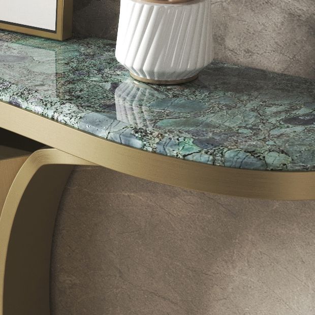 Glam Green Console Table Half Moon Console Sofa Table for Hall