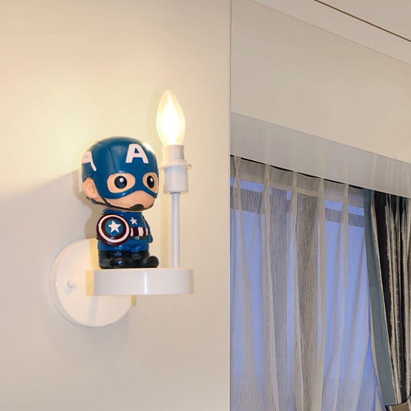 Resin Mini Soldier Wall Lamp Kids 1 Bulb Blue Sconce Idee con design a bulbo esposto