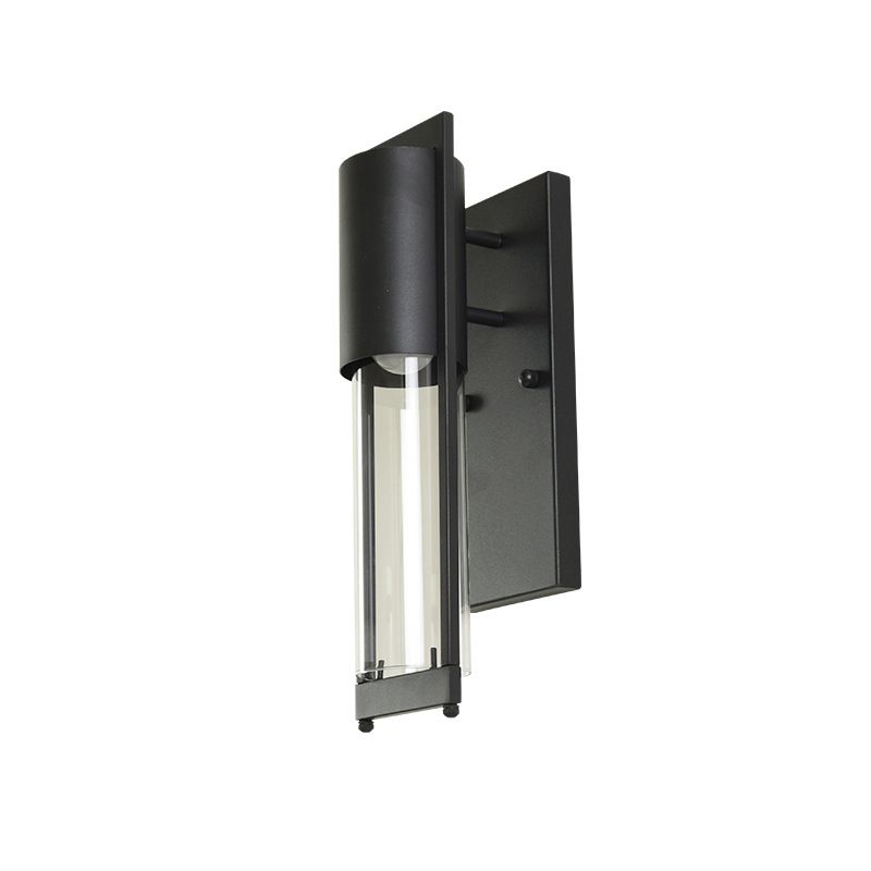 1 Light Metal Wall Sconce Lamp Modern Black/Rust Tube Outdoor Wall Mounted Light with Clear Glass Shade