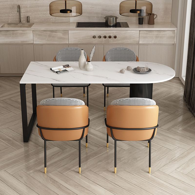Round Stone Dining Table Modern Black-white Solid Wood Furniture with Double Pedestal
