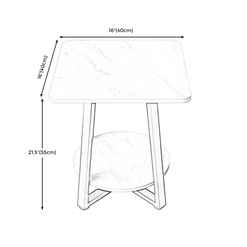 Cross Legs Square Side Table 21.65" Tall Stone End Table with Shelf