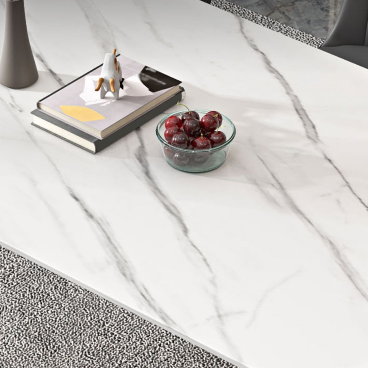 Metal Simplicity Rectangle Dining Table Stone Dinner Table with 4 Legs