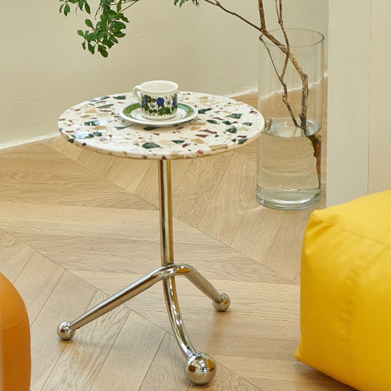 Pedestal Silver Base End Table with Round Top Sofa Side Accent Table