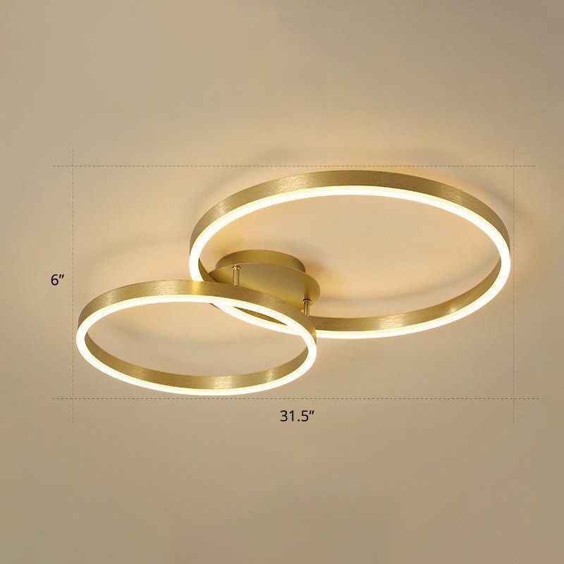 Gold Halo LED Ceiling Lighting Minimalist Aluminum Semi Flush Light Fixture for Bedroom
