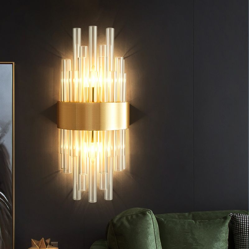 Modern Style Liner Wall Light Crystal 2 Light Sconces for Bedroom