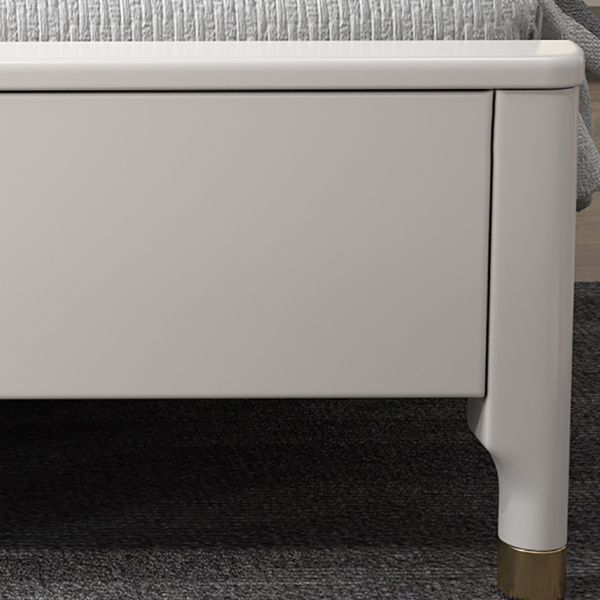 Glam Rubberwood Open-Frame Bed 45.28-Inch H White Bed Frame with Headboard