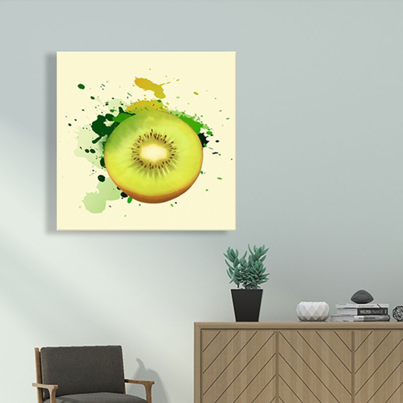 Kiwi Fruit Paint Wall Art Kids Style Canvas Painting in Yellow-Green for Dining Room