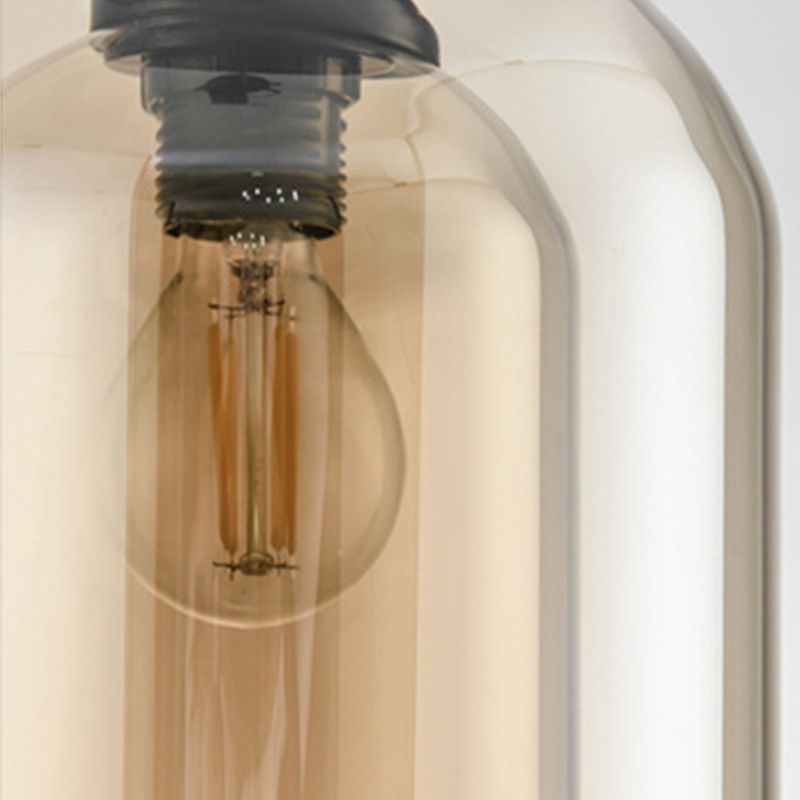 Wrought Iron Single Pendant Light in Modern Simplicity Glass Cylindrical Hanging Light for Bedroom