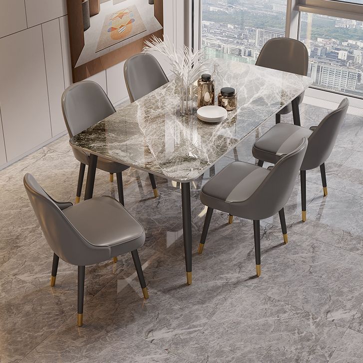 Scandinavian Dining Room Furniture Set Sintered Stone Rectangular Dining Table with Metal Base