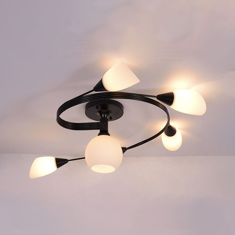 Plafonnier semi-encastré en verre, éclairage de plafond classique en métal pour salle à manger