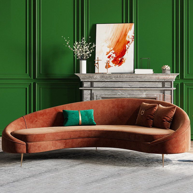 Velvet Contemporary Orange Sofa 47.24" D Curved Sofa with 3 Pillows