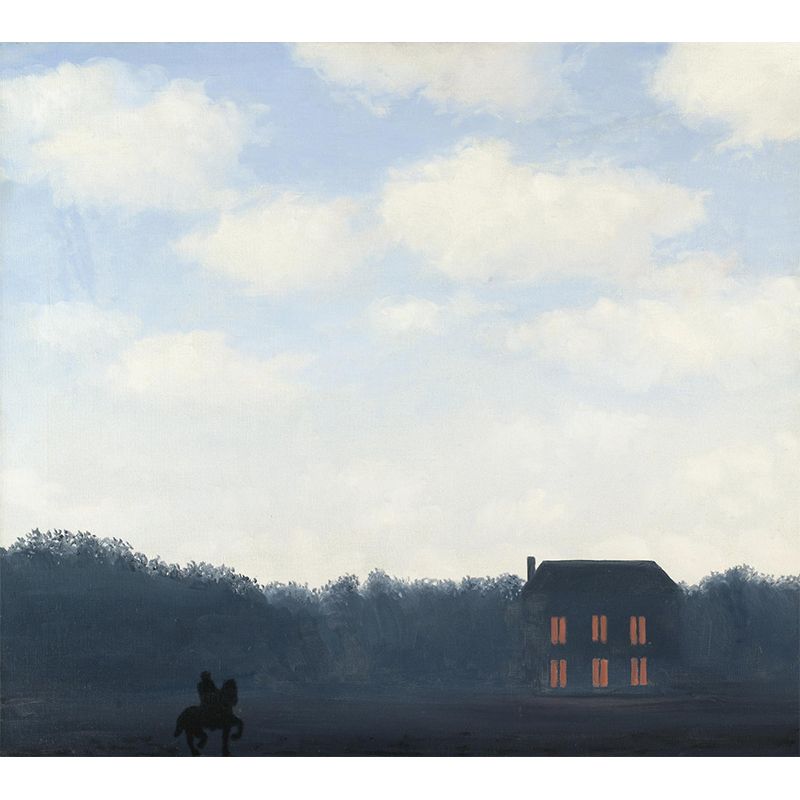 Landscape with Rider Painting Murals Blue-White Surrealistic Wall Art for Living Room