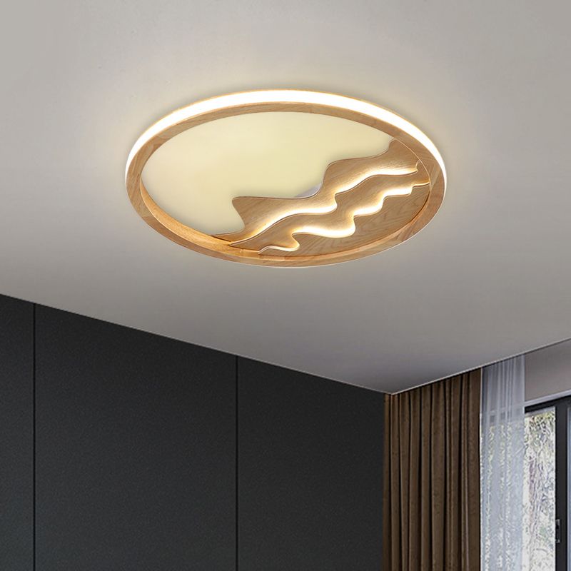 Lámpara de techo LED contemporánea de madera con vista a la montaña, empotrada, de 17/21 pulgadas de ancho, para sala de estudio
