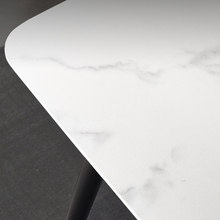 Mesa de comedor de lujo tradicional rectangular de piedra sinterizada mesa de comedor de 4 patas con marco negro