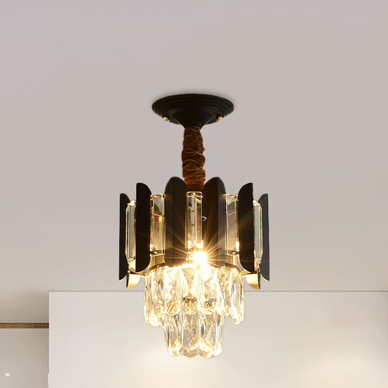3 Lights Clear/Smoke Crystal Semi Flush Antique Gold/Black/Rose Gold 3 Tiers Hallway Ceiling Flushmount Lamp