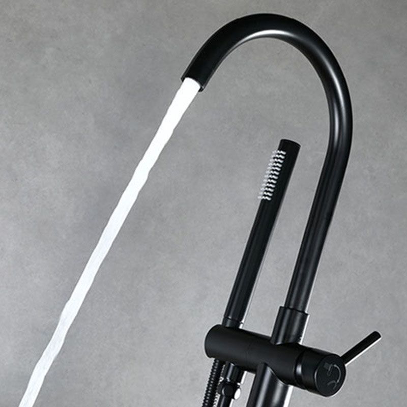 Floor Mounted Metal Freestanding Tub Filler Double Handles Freestanding Faucet with Hose