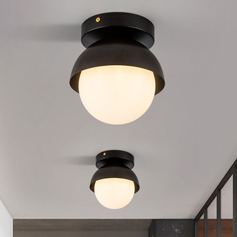 Plafonnier en métal demi-cercle monté sur poteau moderne à 1 lumière finition noir/or lampe encastrée pour hall d'entrée