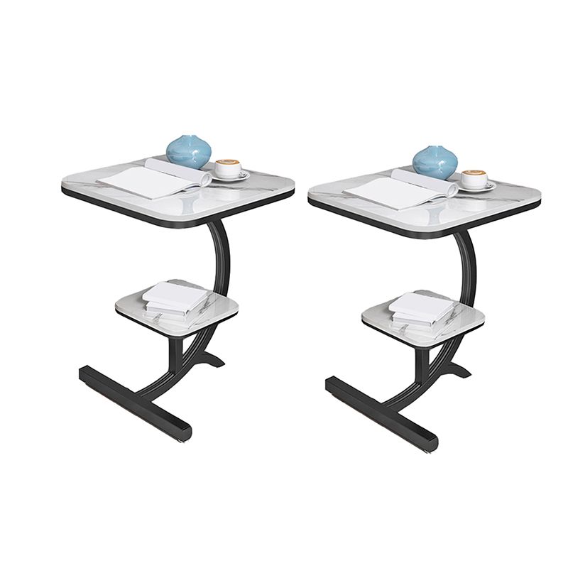 Double Tier Square Slate Top End Table Metal C Side Table for Living Room