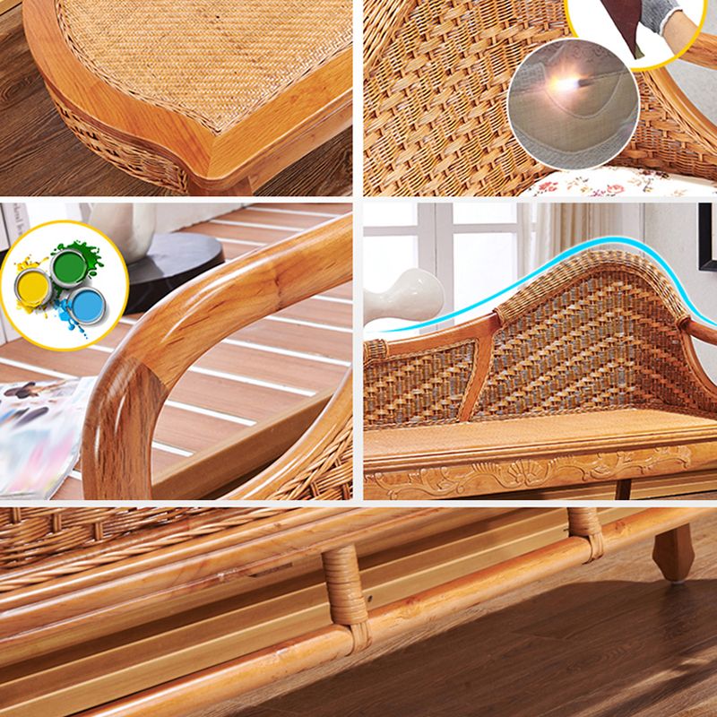Traditional Rattan Chaise Lounge with Pillow and Arm Floral Lounge Chair for Living Room