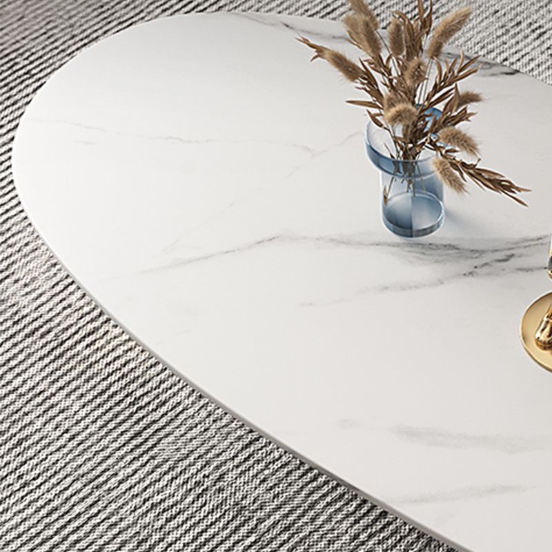 Luxurious 3 Legs Elliptical Stone Coffee Cocktail Table in White/Grey