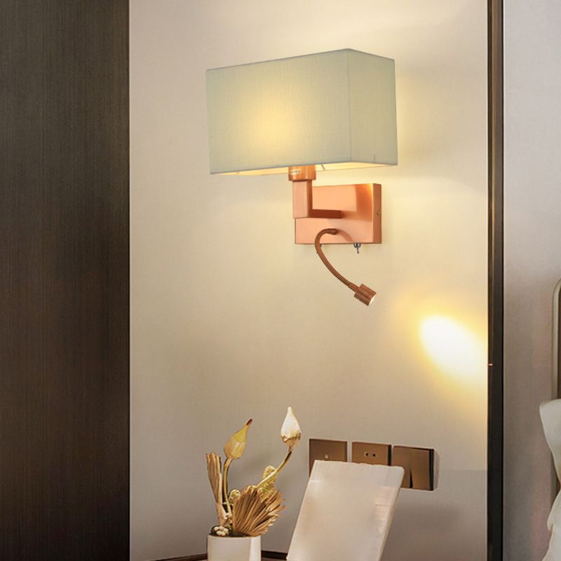 Modern Wall Sconce Metal Rectangle Shape Wall Light with Fabric Shade for Bedroom